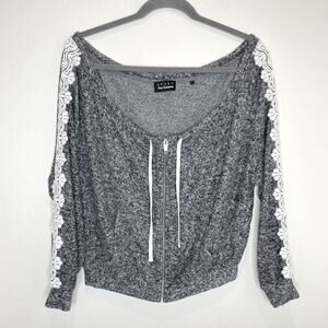 The Kooples Sport Sweet Fleece Lace Arm Zip Up Jacket Womens 2 Medium Oversized